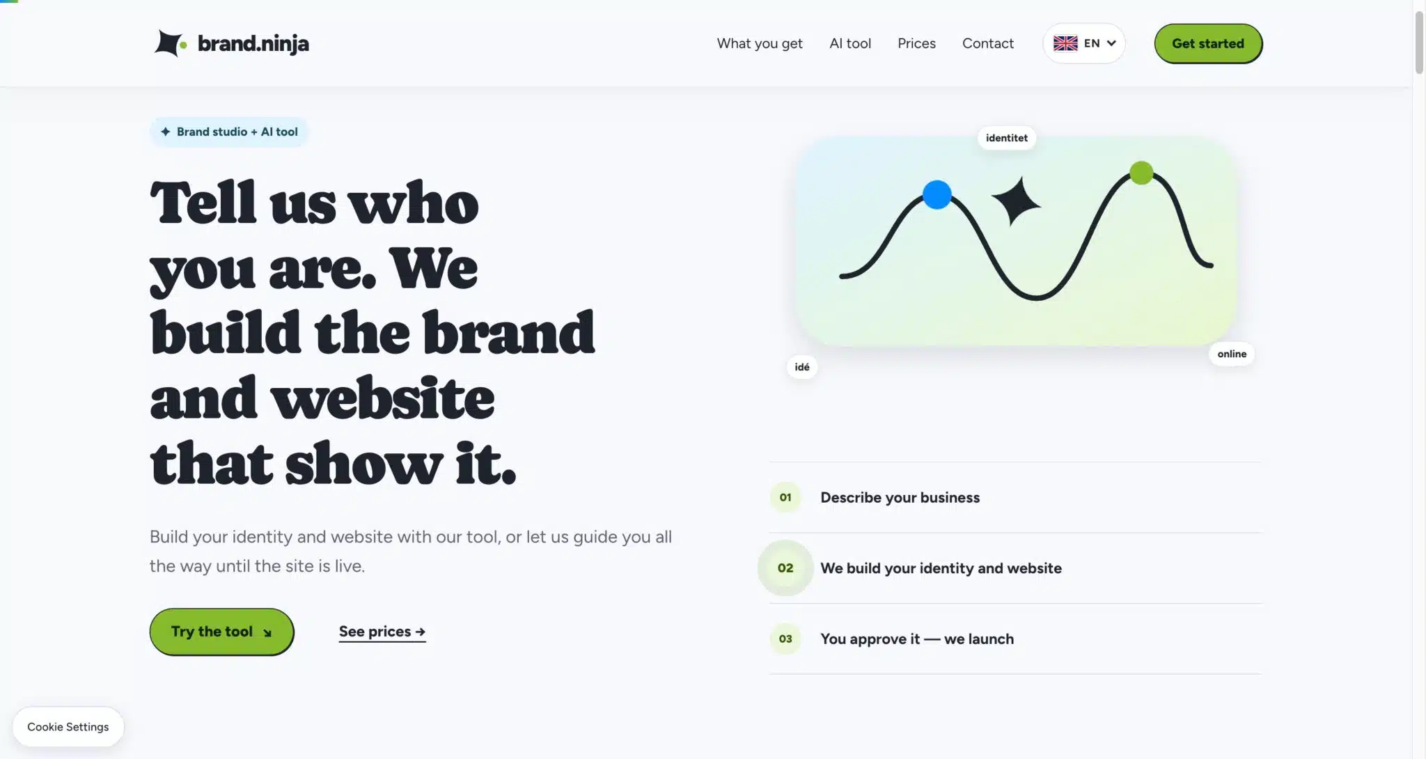 Brand.ninja homepage, a white-label brand and website builder powered by BrandForge