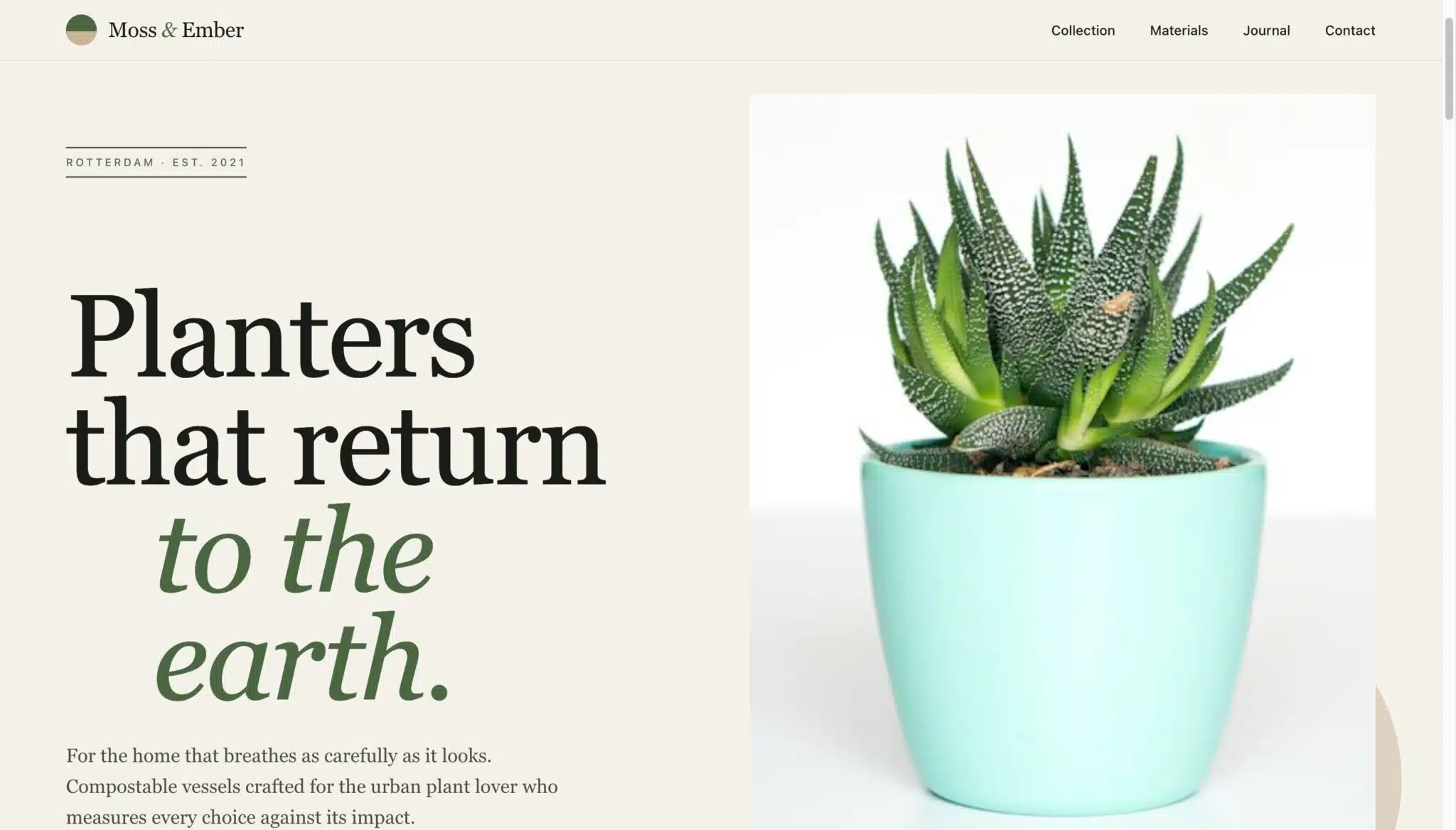 Moss & Ember website, built with BrandForge